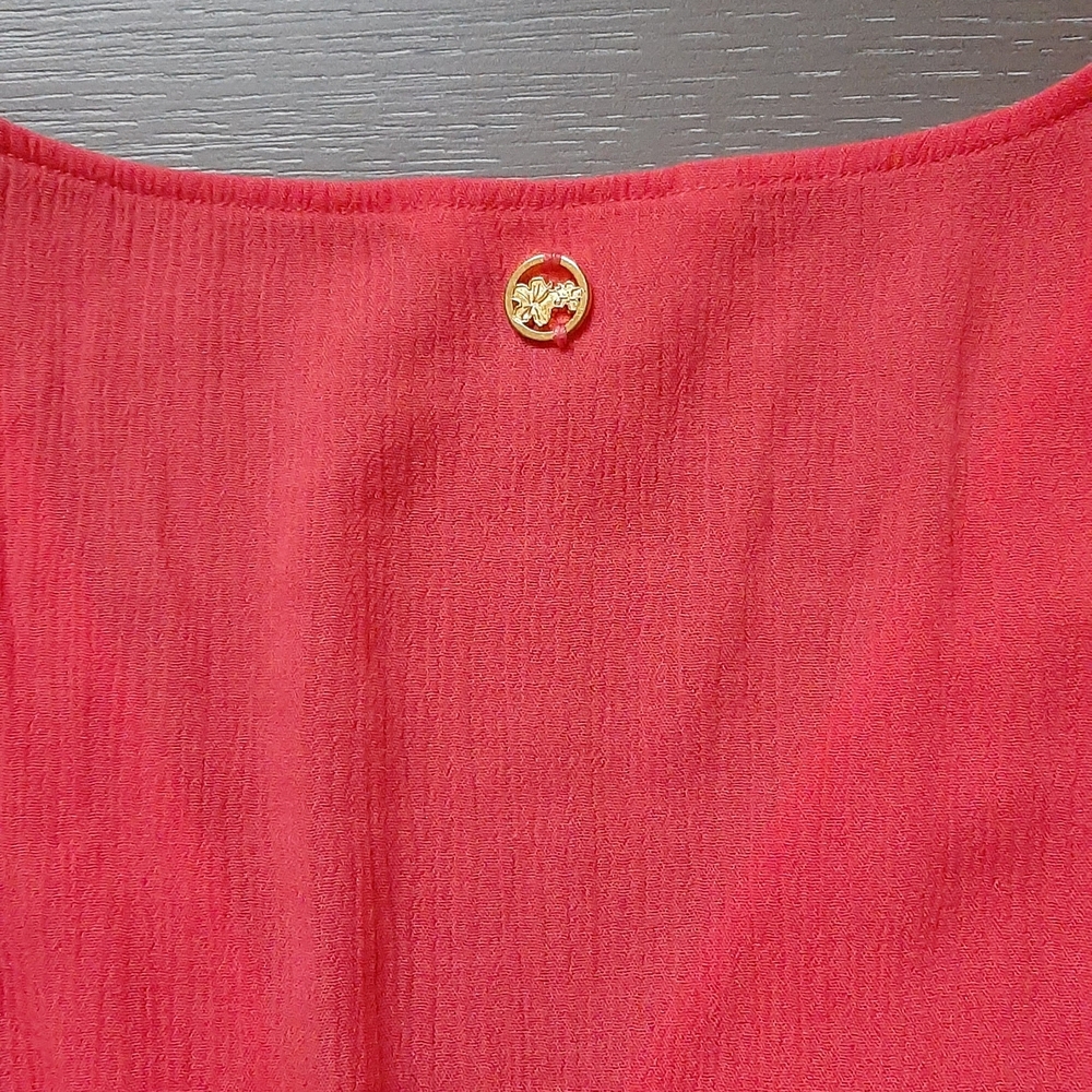 Elegant Coral Romper with Embroidery - Picture 11 of 11
